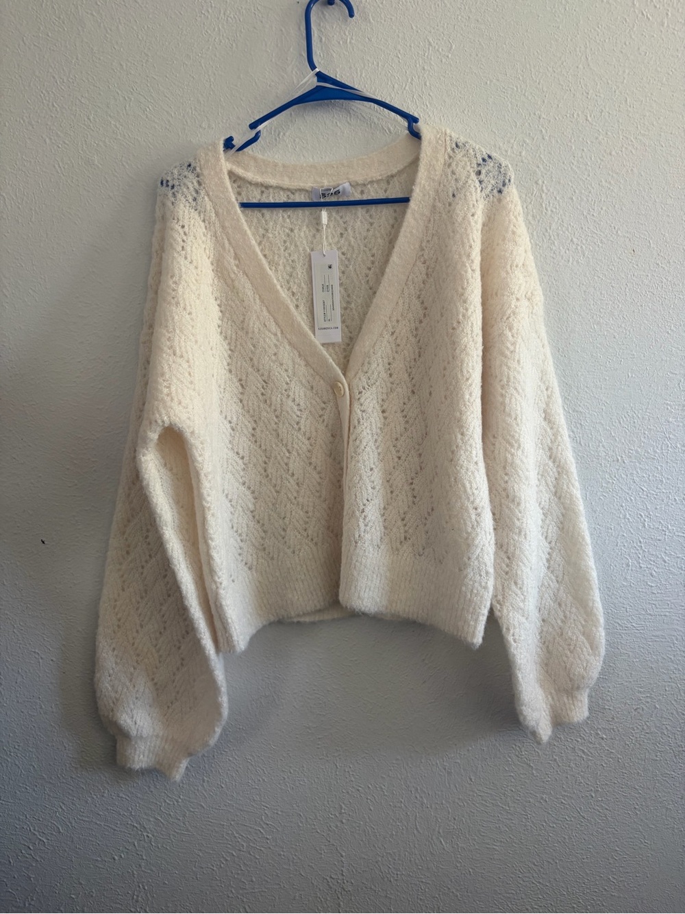525 America Cream Open-Knit V-Neck Button Cardigan